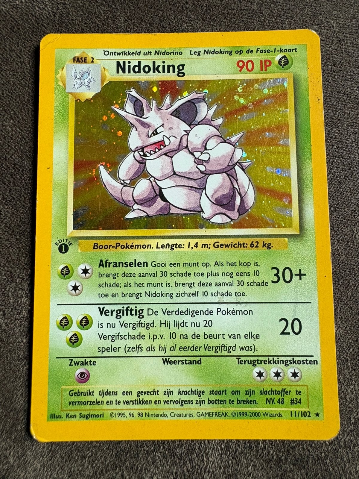 Nidoking base set holo, Ophalen of Verzenden, Gebruikt, Losse kaart, Foil