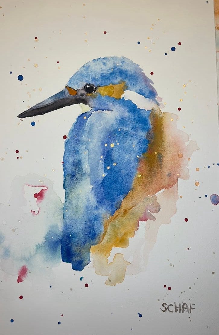Aquarel ijsvogel, Antiek en Kunst, Ophalen of Verzenden