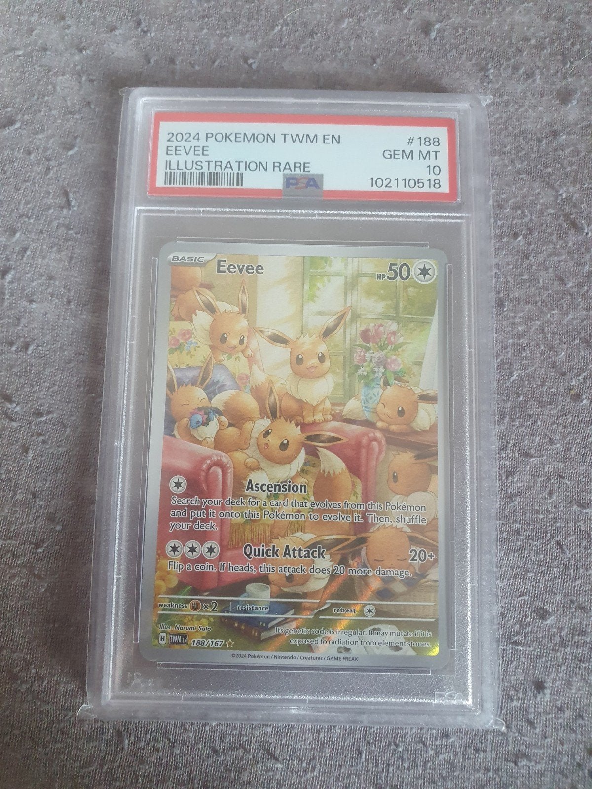 PSA 10 Eevee 188/167 Illustration Rare Pokémon kaart, Ophalen of Verzenden, Nieuw, Losse kaart, Foil