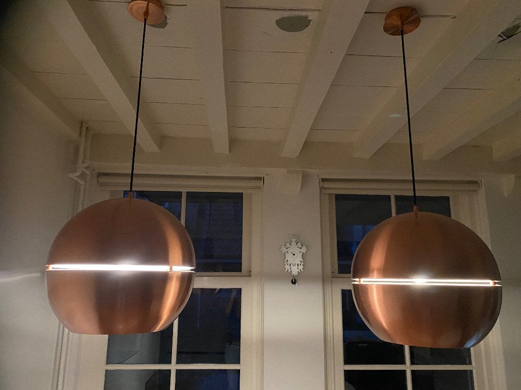 2x Zuiver Slice 40 Hanglamp Brons/Koper - Ø40cm, Huis en Inrichting, Ophalen, Zo goed als nieuw, Design
