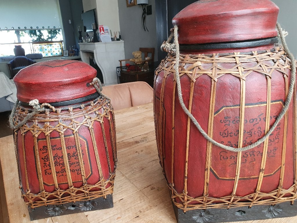 Afrikaanse potten, Huis en Inrichting, Woonaccessoires | Schalen en Manden, Ophalen, Gebruikt, Vierkant, Pot of Kruik