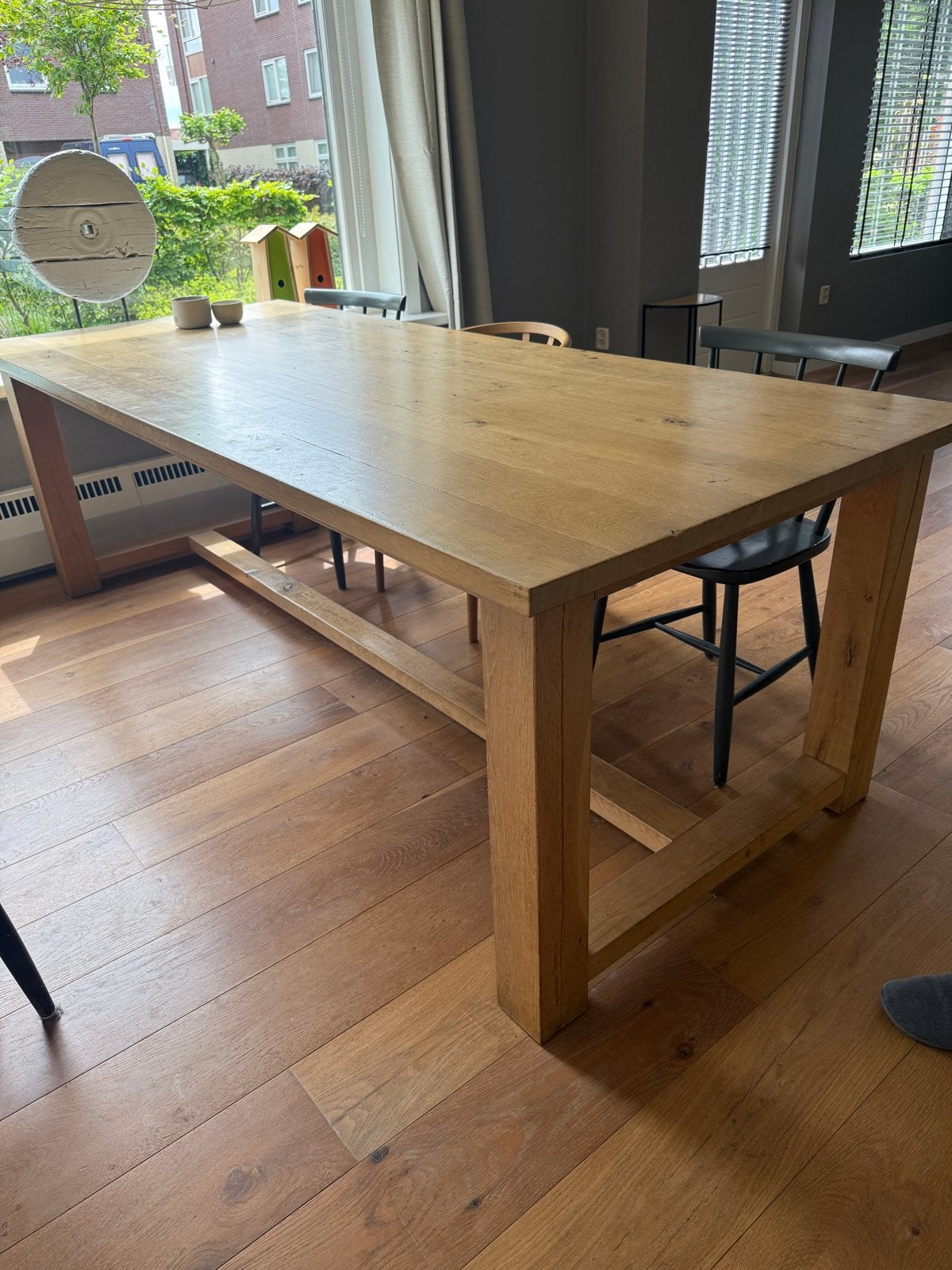 Massief Eiken Kloostertafel met Telix lak - 240x100 cm, Gebruikt, 100 tot 150 cm, Modern robuust, design, Eikenhout