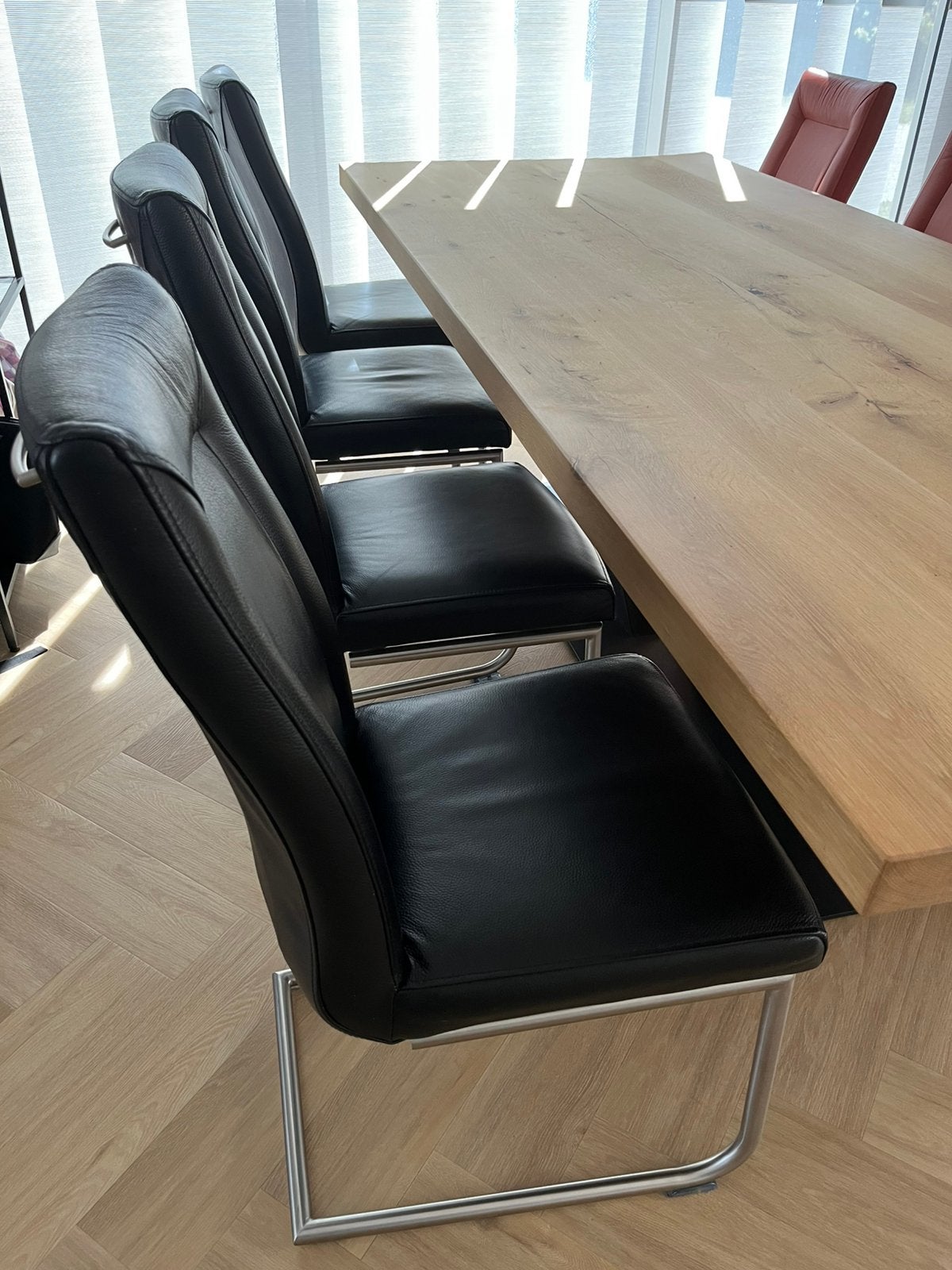 4 leren eetkamerstoelen H&H, Huis en Inrichting, Stoelen, Ophalen, Zwart, Leer, Zo goed als nieuw