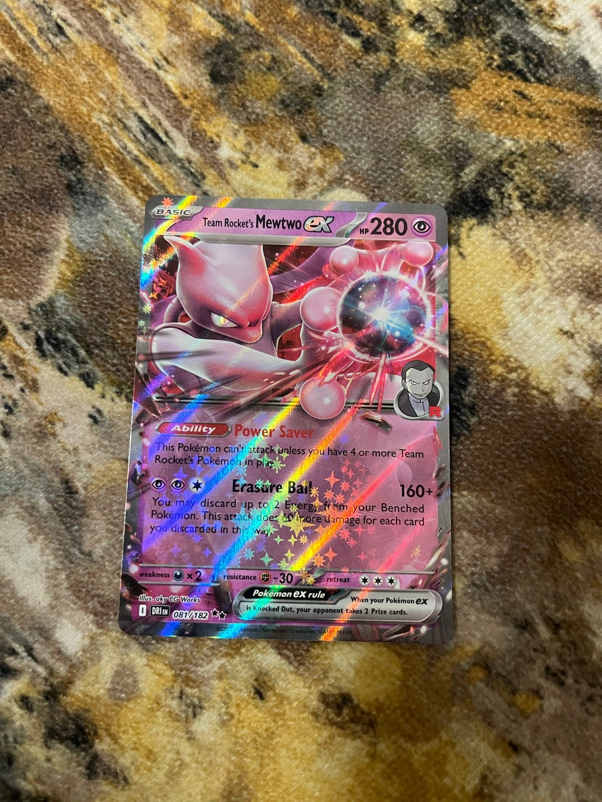 Team Rocket's Mewtwo EX Pokémon Kaart - Full Art, Hobby en Vrije tijd, Ophalen of Verzenden, Zo goed als nieuw, Losse kaart, Foil