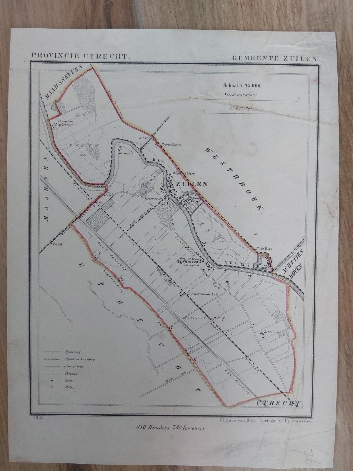 37 / Zuilen Vijfhuizen Kuyper Utrecht litho uit 1866, Ophalen of Verzenden
