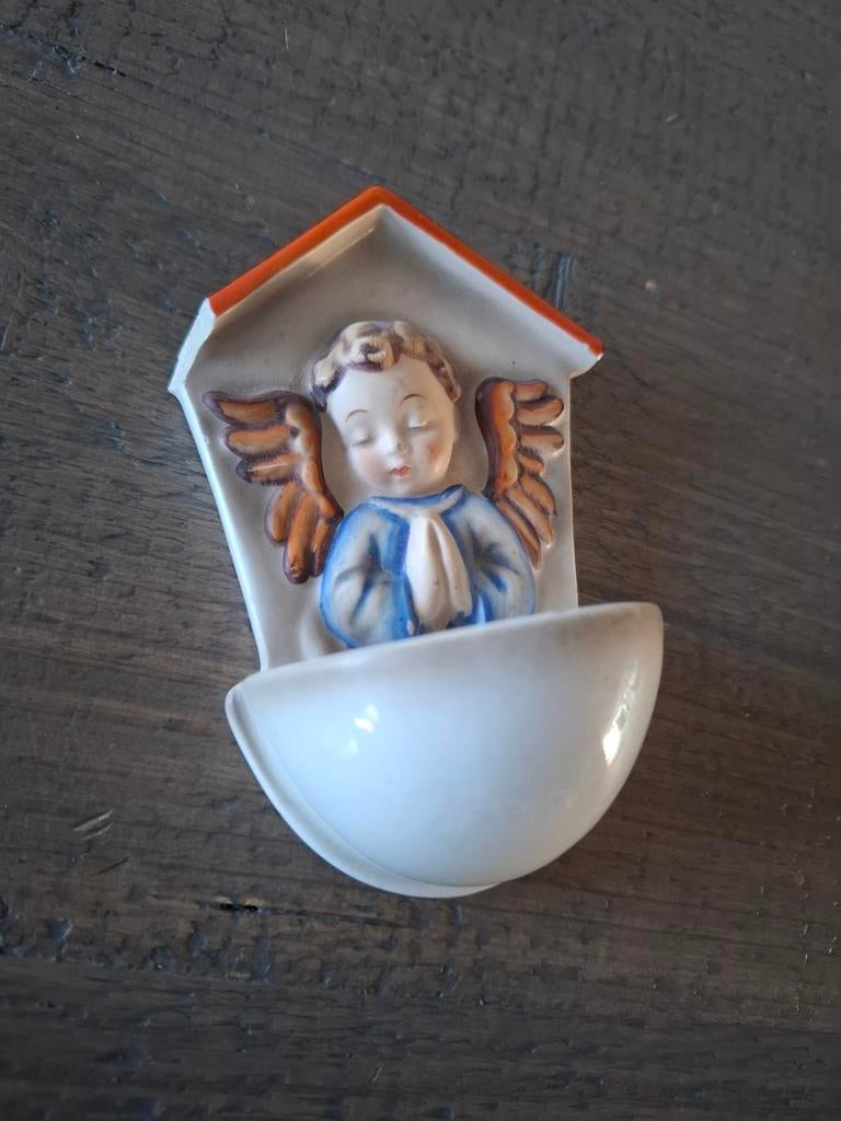 Vintage Goebel wijwaterbakje engel keramiek religie, Ophalen of Verzenden