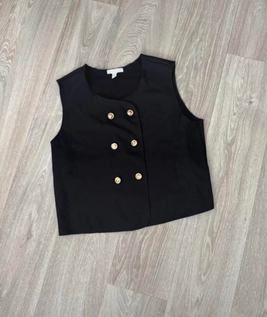H&M topje met gouden knoopjes, Maat 38/40 (M), Zwart, Nieuw, Ophalen of Verzenden