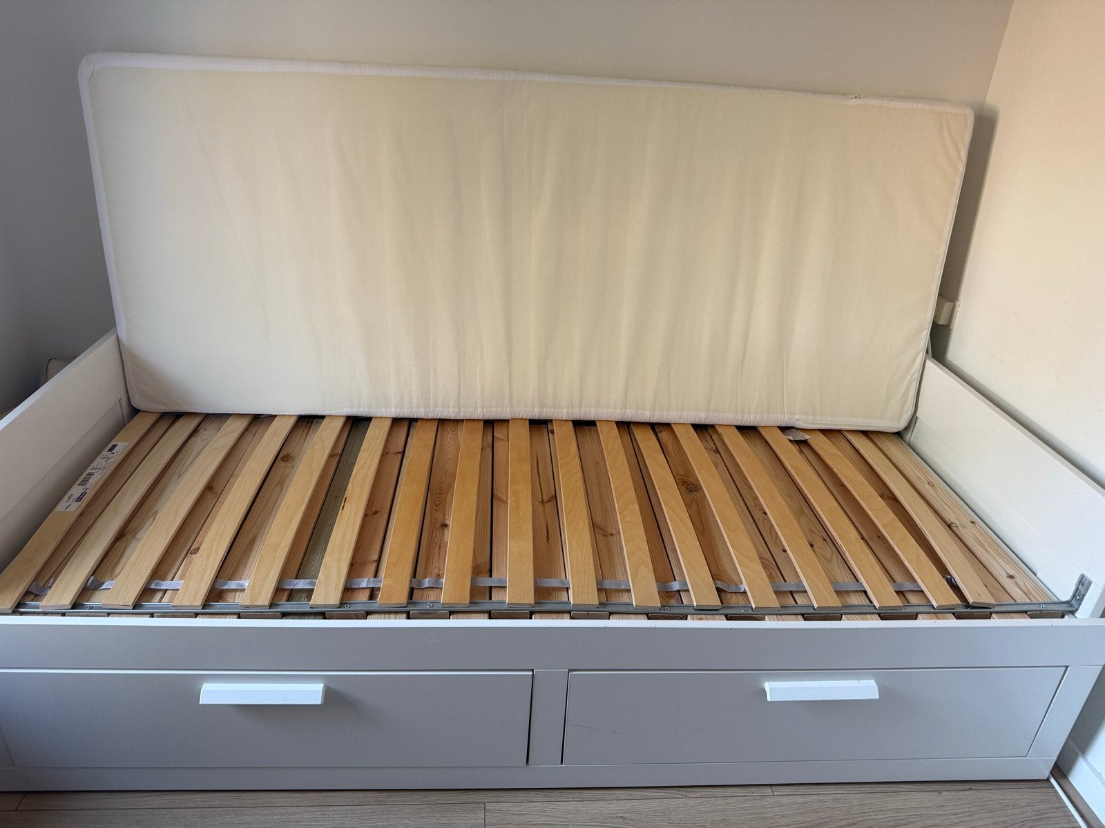 Ikea Hemnes bedbank met 2 lades en matras, Wit, Tweepersoons, Ophalen of Verzenden, 80 cm