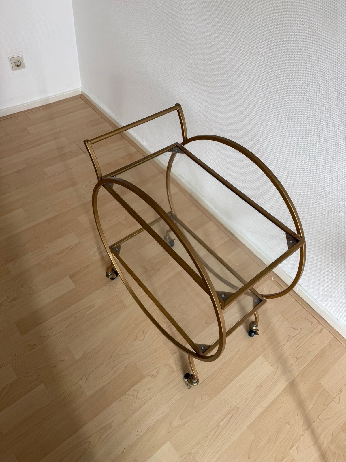 Vintage gouden serveerwagen met glazen platen, Ophalen, Gebruikt