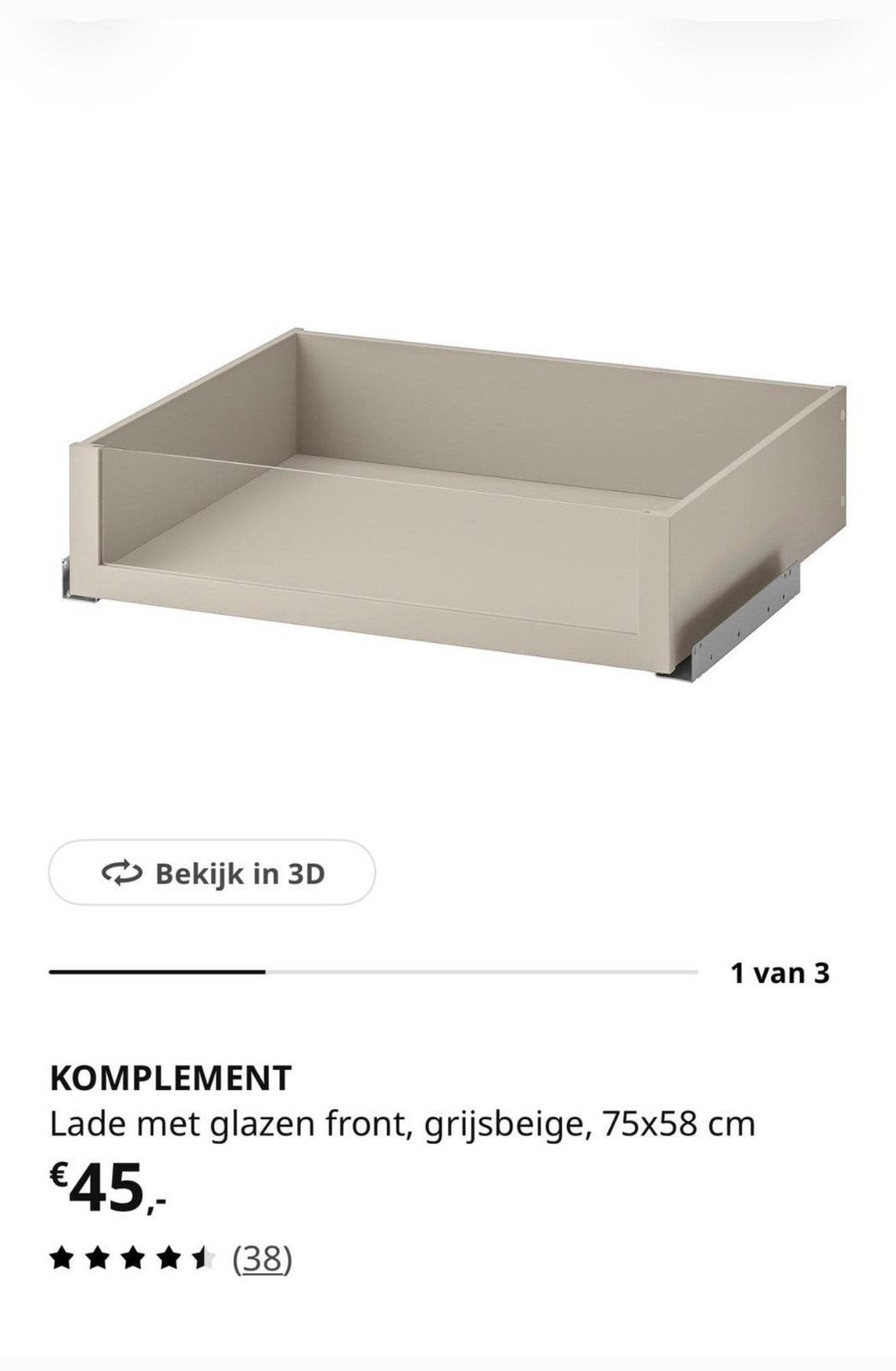Ikea pax komplement lade met glas 75x58, Minder dan 100 cm, 50 tot 75 cm, 50 tot 100 cm, Ophalen of Verzenden