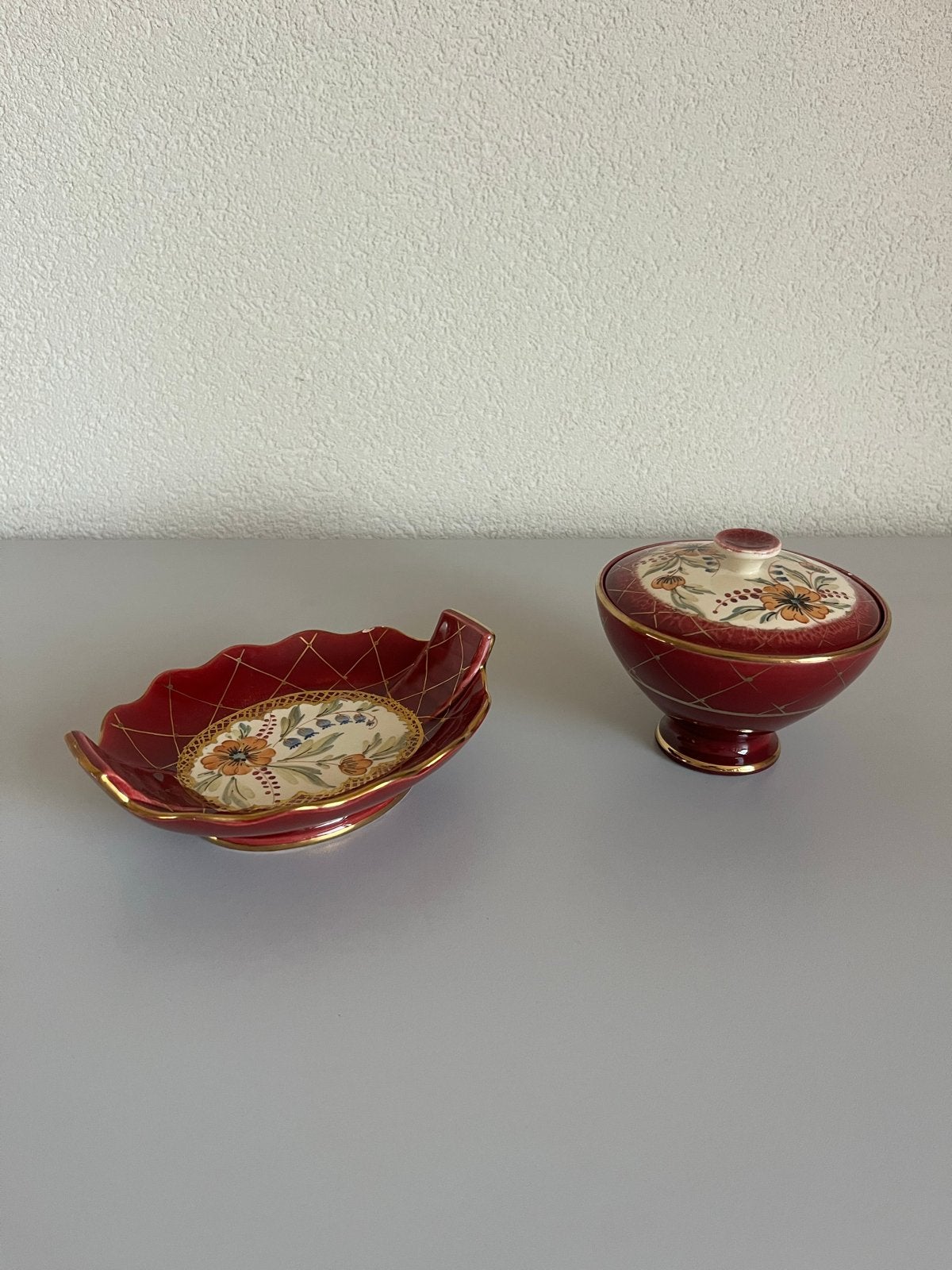 Vintage Flora Plateel Gouda Holland schaal en potje, Antiek en Kunst, Antiek | Porselein, Ophalen