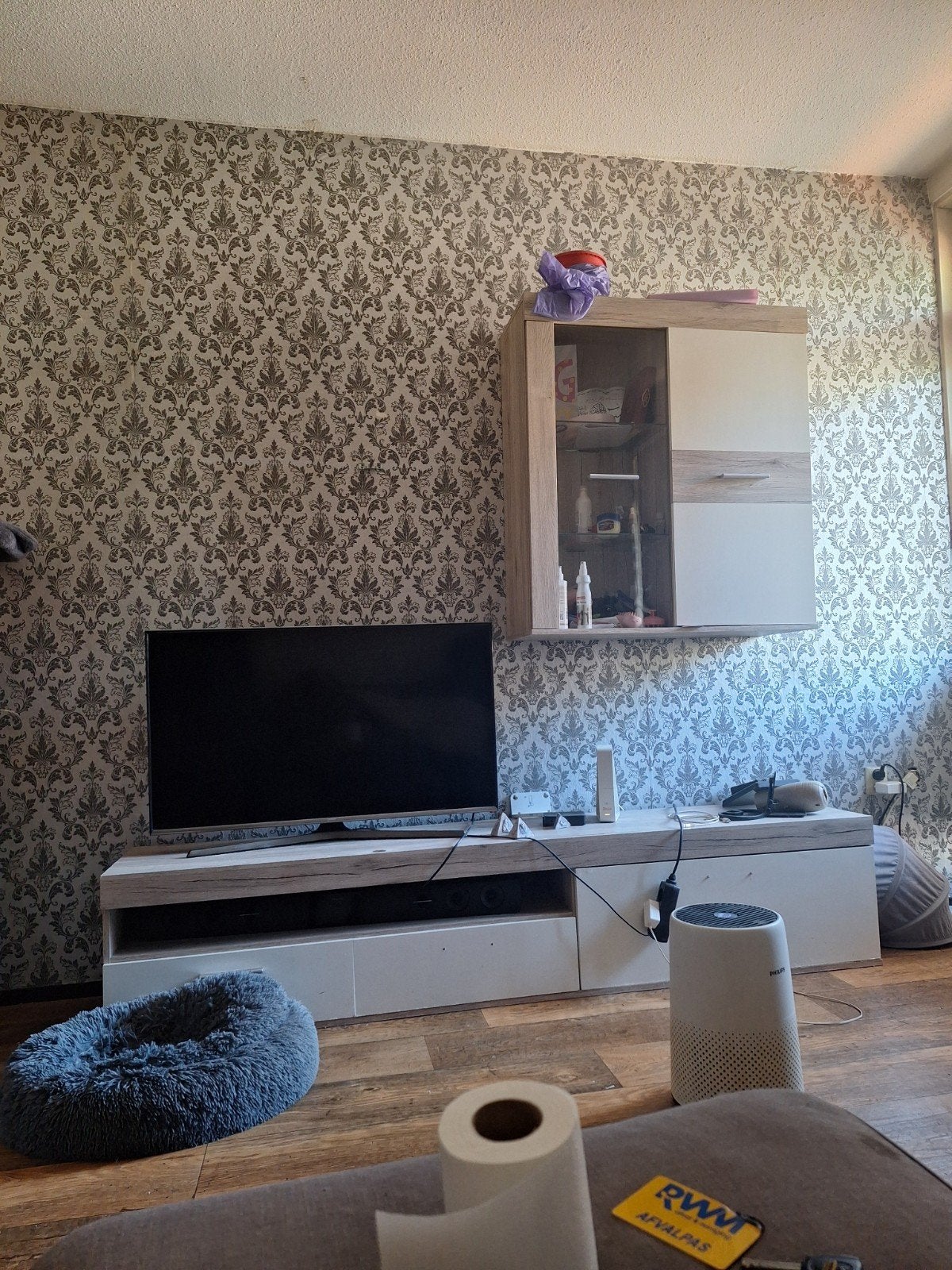 Kledingkast met schuifdeuren - Blauw/Wit, Ophalen, Gebruikt, 200 cm of meer, Met plank(en)