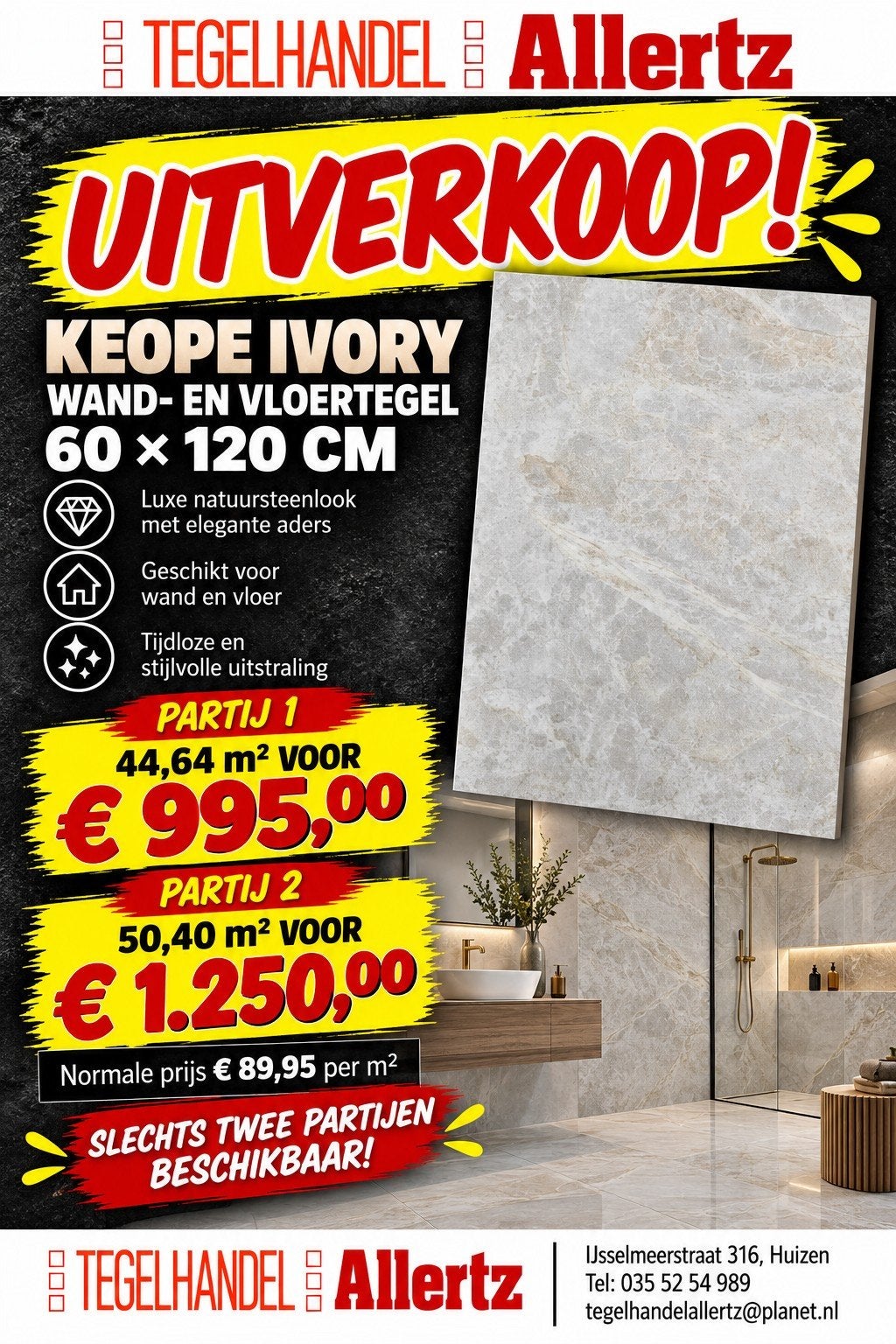 UITVERKOOP KEOPE Wand/vloertegel Keope Ivory 60x120cm, Ophalen, 60 cm of meer, Nieuw, 10 m² of meer