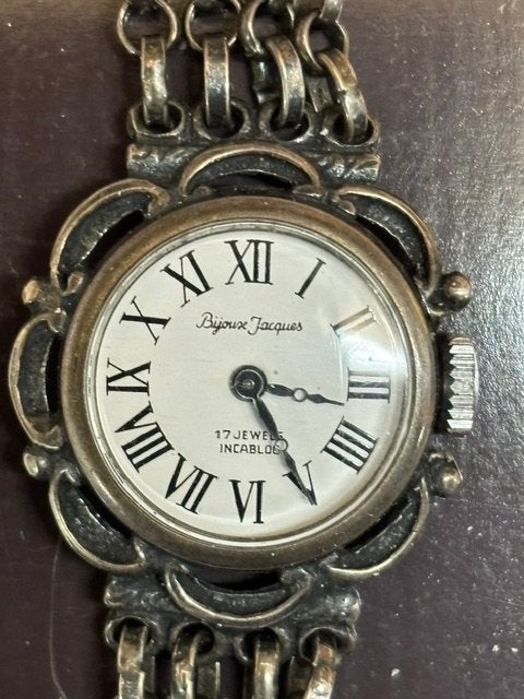 Vintage Bijoux Jacques Polshorloge Zilver 835, Met bandje, Polshorloge, 1960 of later, Zilver