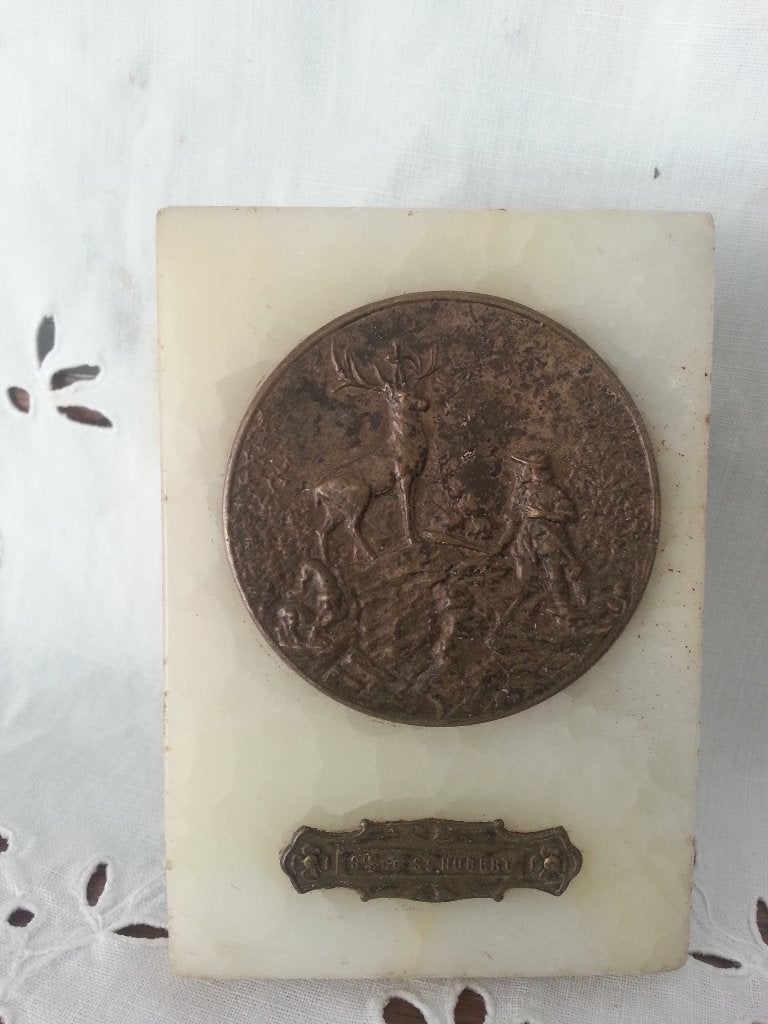 Frans decoratief brocante Saint Hubert plaque op marmer, Ophalen of Verzenden