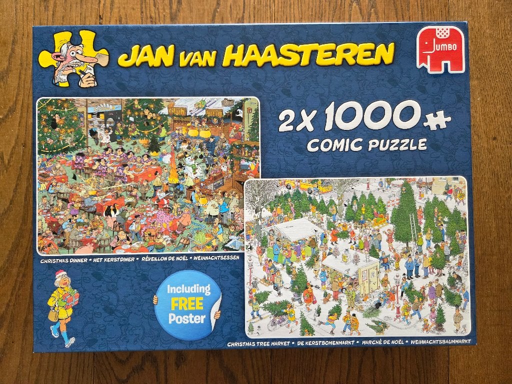 Jan van Haasteren 2 x 1000 Kerst Christmas puzzels, Ophalen of Verzenden, 500 t/m 1500 stukjes, Zo goed als nieuw, Legpuzzel