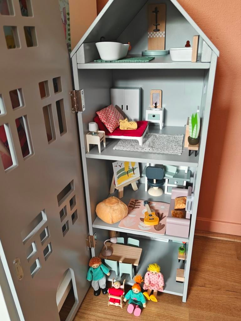 Poppenhuis grachtenpand compleet ingericht, Ophalen, Zo goed als nieuw, Poppenhuis