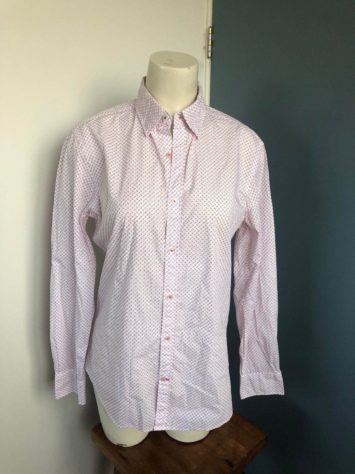 Cortefiel tailored fit wit roze blouse 40, Maat 38/40 (M), Wit, Ophalen of Verzenden, Zo goed als nieuw