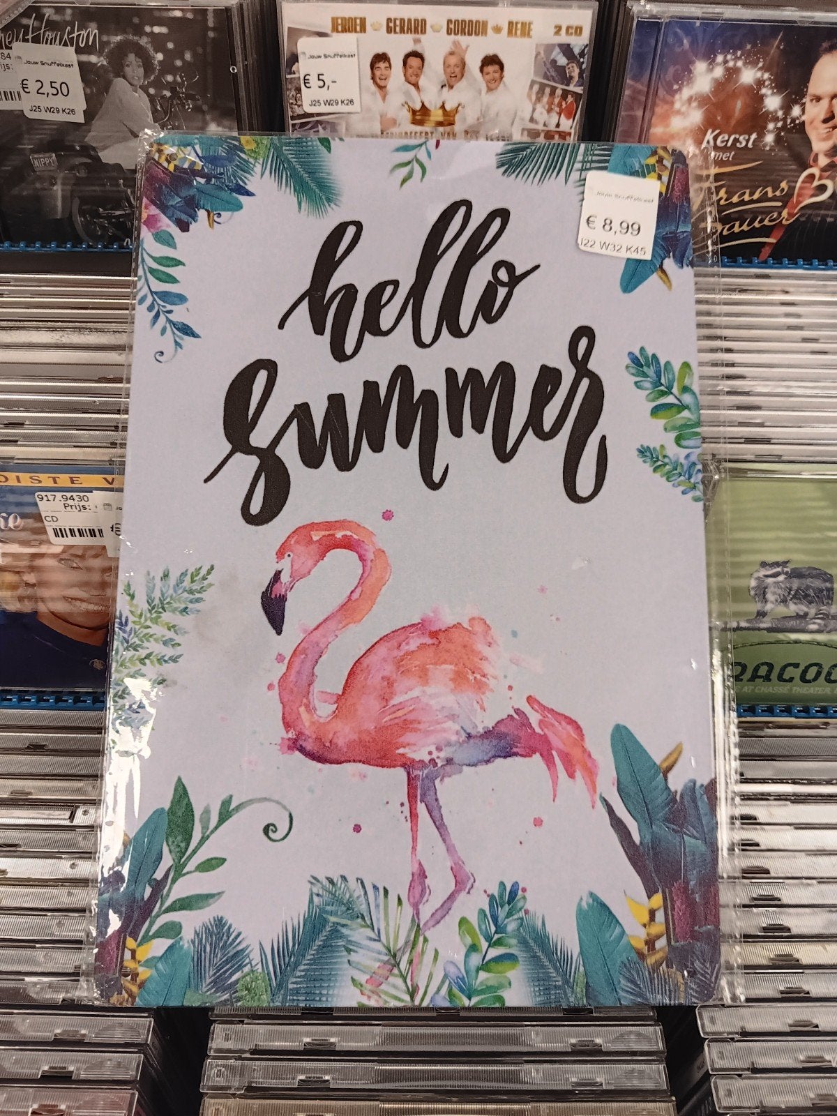 Metalen bordje 'Hello Summer' met flamingo, Meerkleurig, Overige stijlen, Onbekend, Nieuw