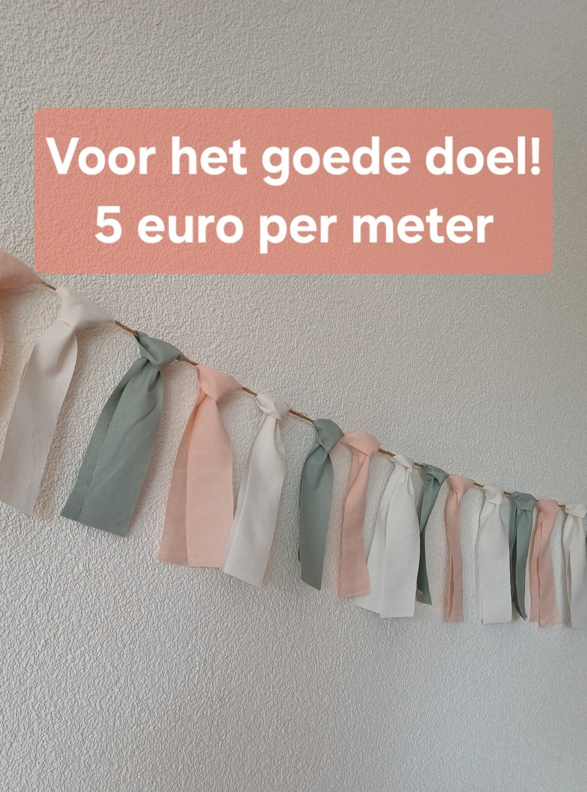 Stoffen linten slinger groen, roze en crème (goede doel), Ophalen of Verzenden, Nieuw, Versiering, Geboorte of Huwelijk