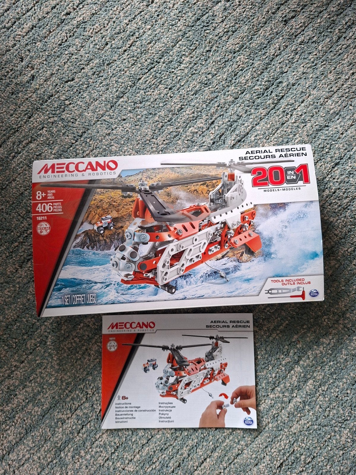 Meccano Aerial Rescue 20-in-1 bouwset met instructieboekje, Ophalen of Verzenden, Zo goed als nieuw, Meccano