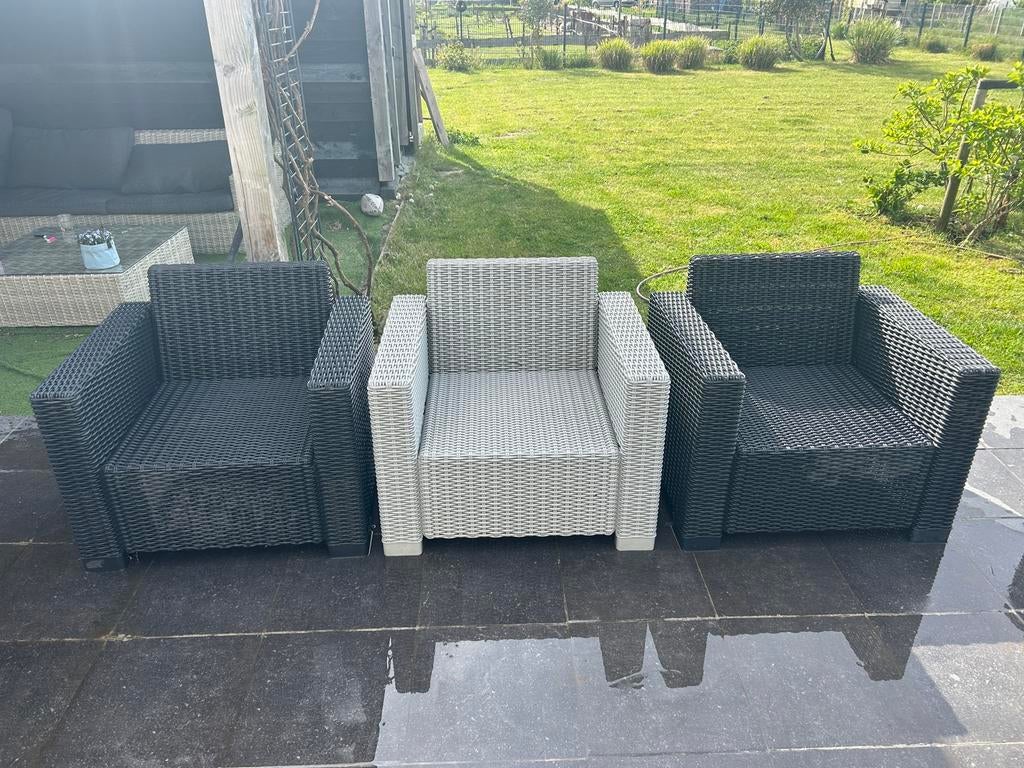 Luxe Allibert Tuinstoelen 6 met Kussens 1,5 Jaar Oud €95 p/s, Ophalen of Verzenden, Zo goed als nieuw, Kunststof, Stoel