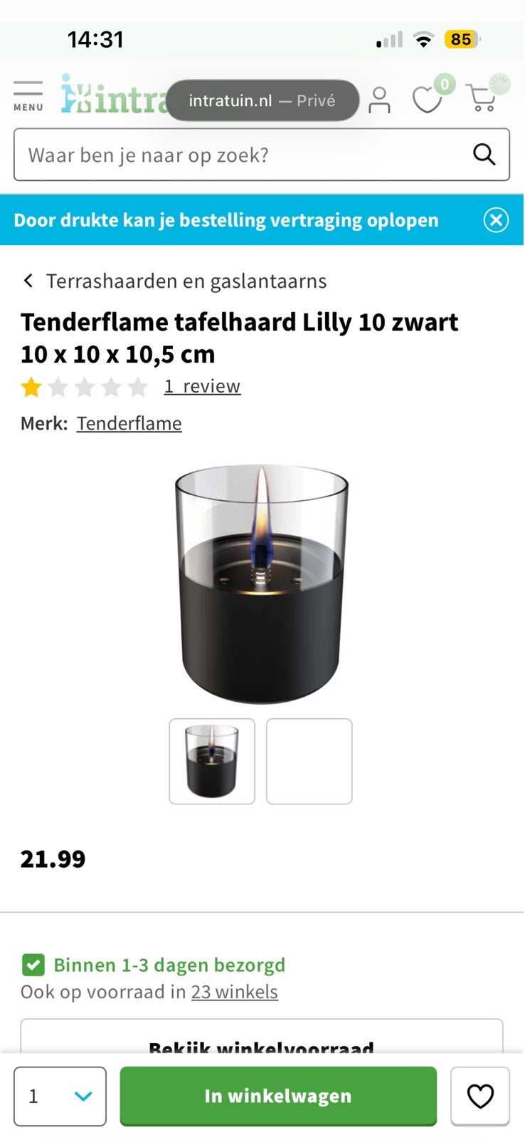 Tenderflame Tafelhaardjes met metalen pot - 2 stuks, Huis en Inrichting, Ophalen of Verzenden, Gebruikt, Zwart, Metaal