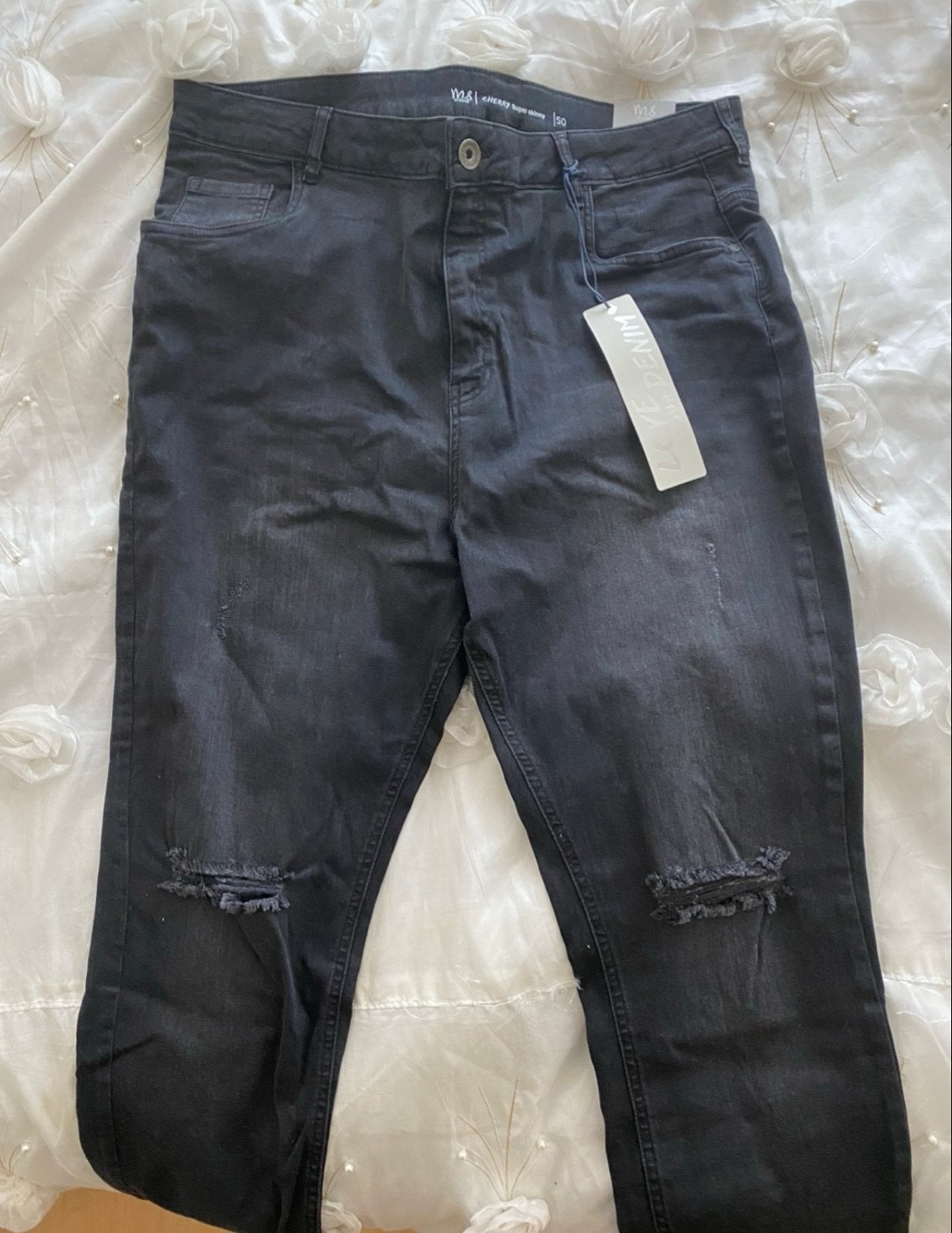 M&S Mode Cherry Super Skinny Jeans Zwart Maat 50, Zwart, Maat 46/48 (XL) of groter, Nieuw, Ophalen of Verzenden