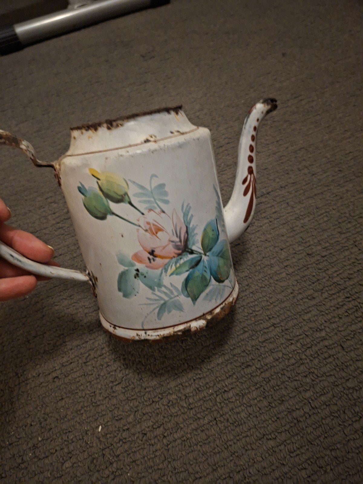 Emaille kannetje met bloemen, Ophalen of Verzenden