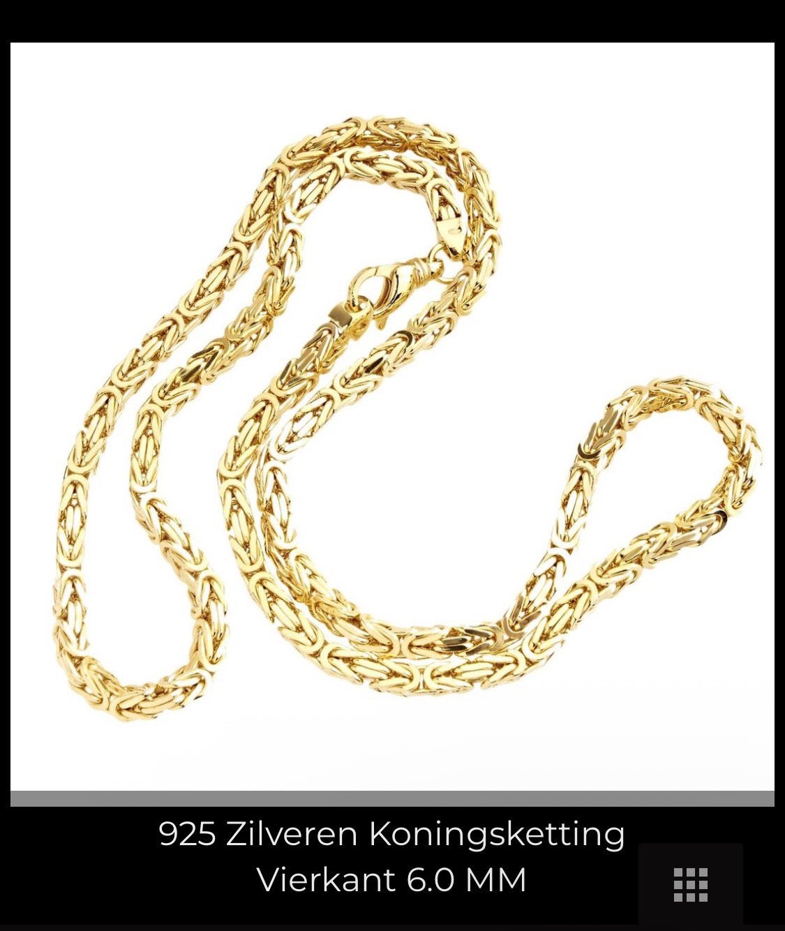 925 ZILVEREN KONINGSKETTING VIERKANT 6.0 MM, Sieraden, Tassen en Uiterlijk, Ophalen of Verzenden, Nieuw, Goud, Zilver