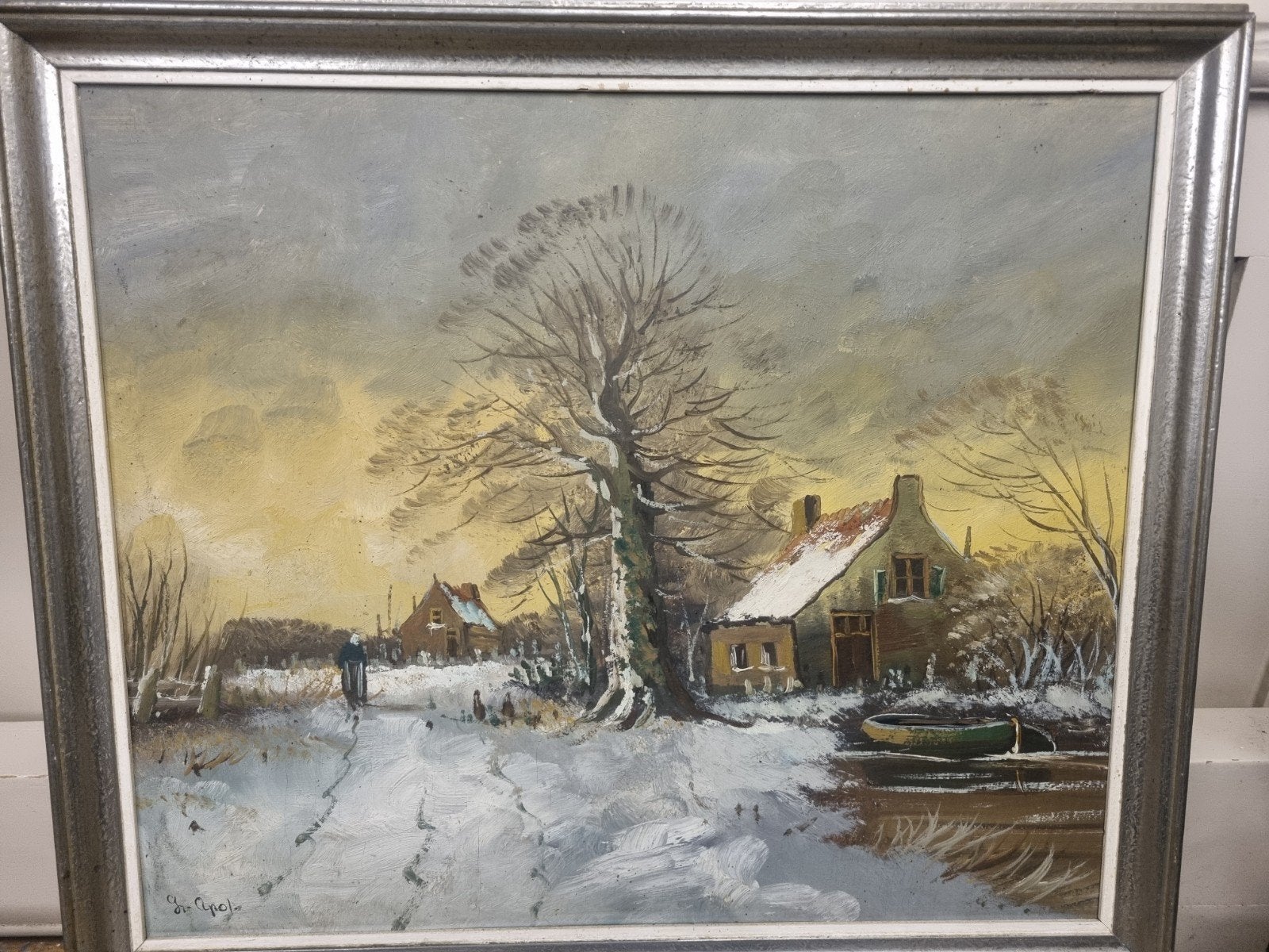 Schilderij winters tafereel, Antiek en Kunst, Ophalen of Verzenden