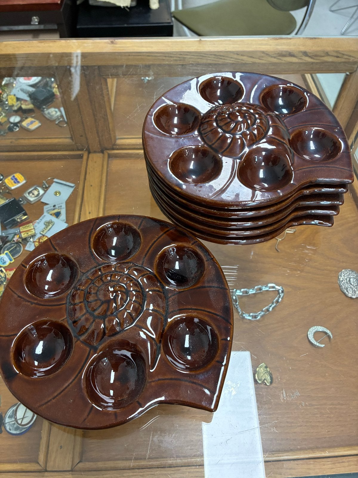Set van 6 Vintage Escargot Schalen - Bruin Keramiek, Ophalen of Verzenden
