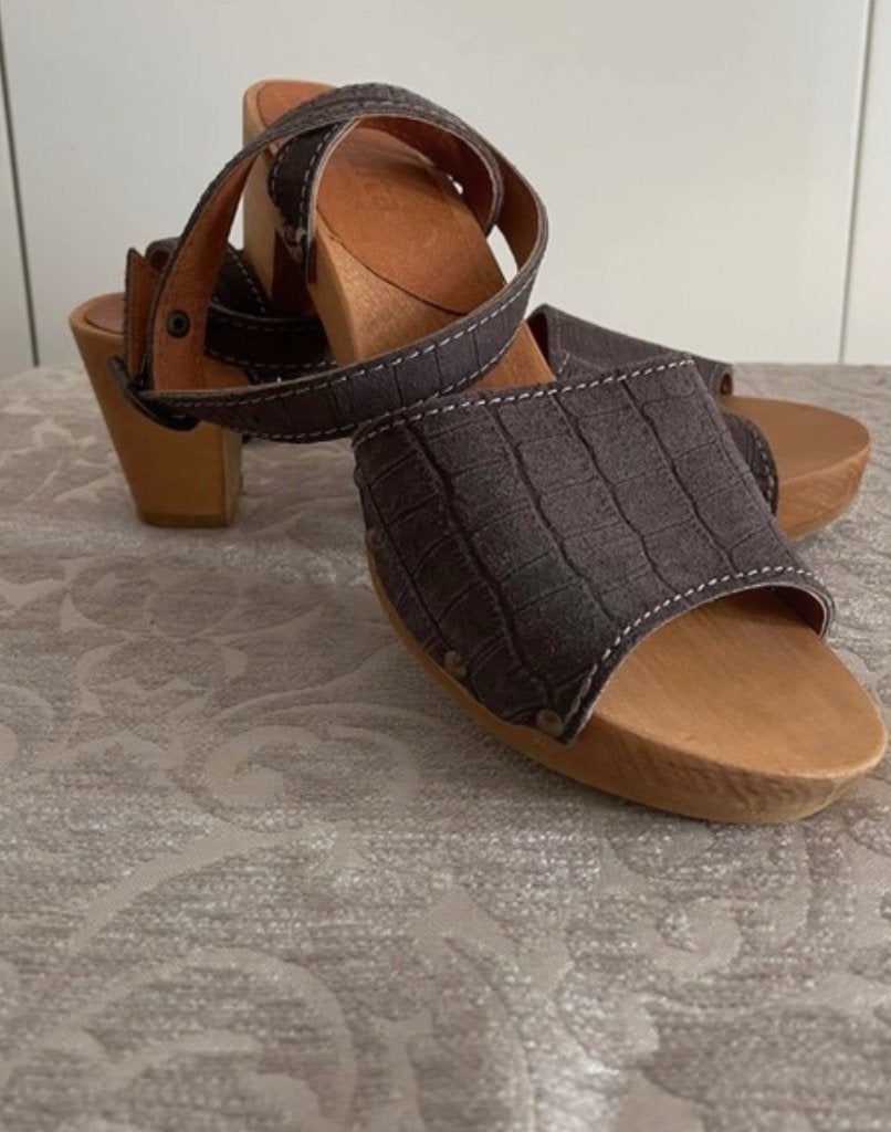 Sanita echt leren grijs blauwe clogs klompen maat 37, Nieuw, Sanita, Grijs, Sandalen of Muiltjes