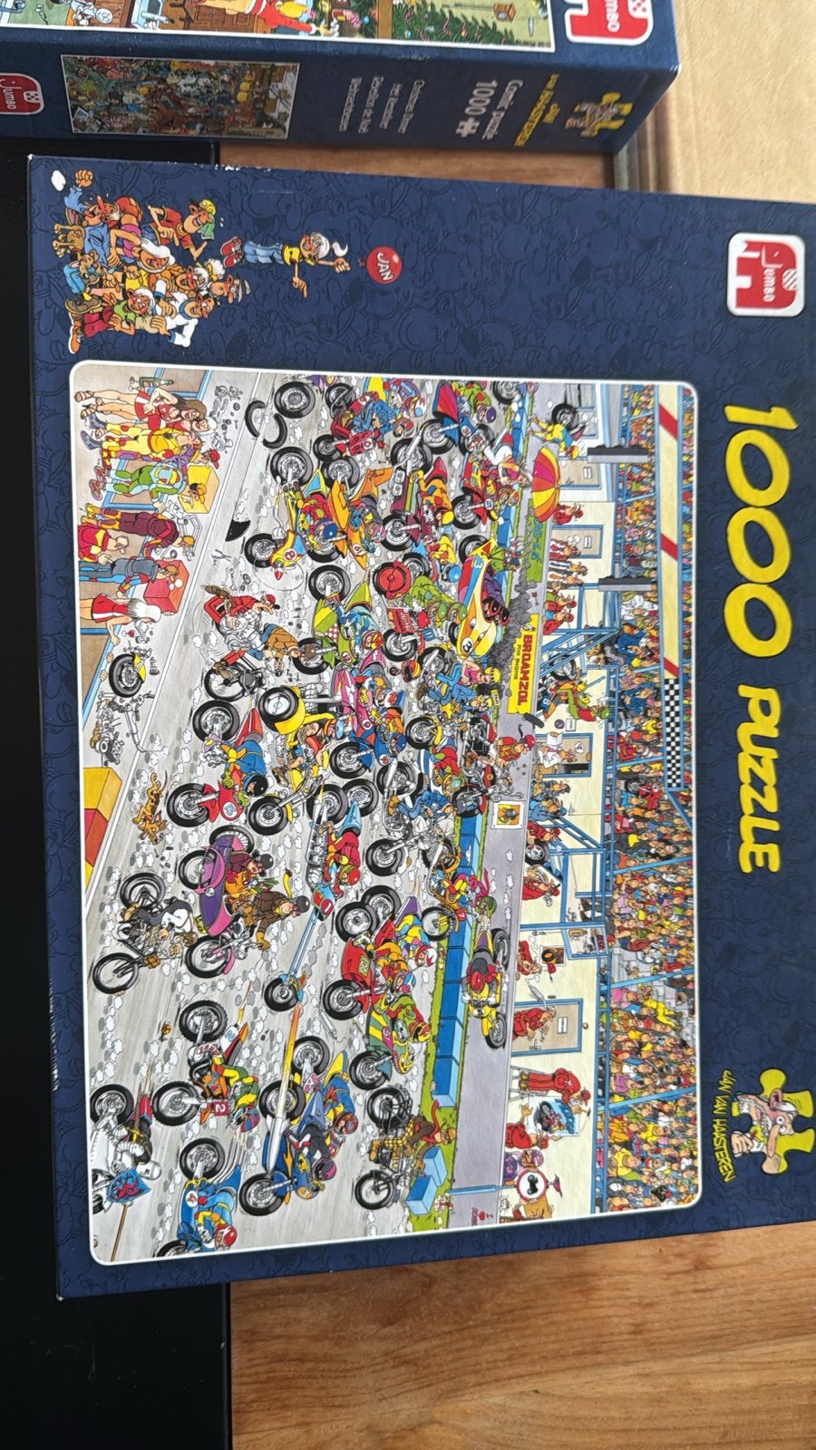 Jan van Haasteren puzzel motorrace, Hobby en Vrije tijd, Denksport en Puzzels, Ophalen of Verzenden, 500 t/m 1500 stukjes, Gebruikt