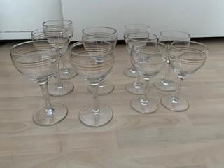 Wijnglazen met gouden randjes 5 grote 5 kleine Wijnglas goud, Antiek en Kunst, Ophalen of Verzenden