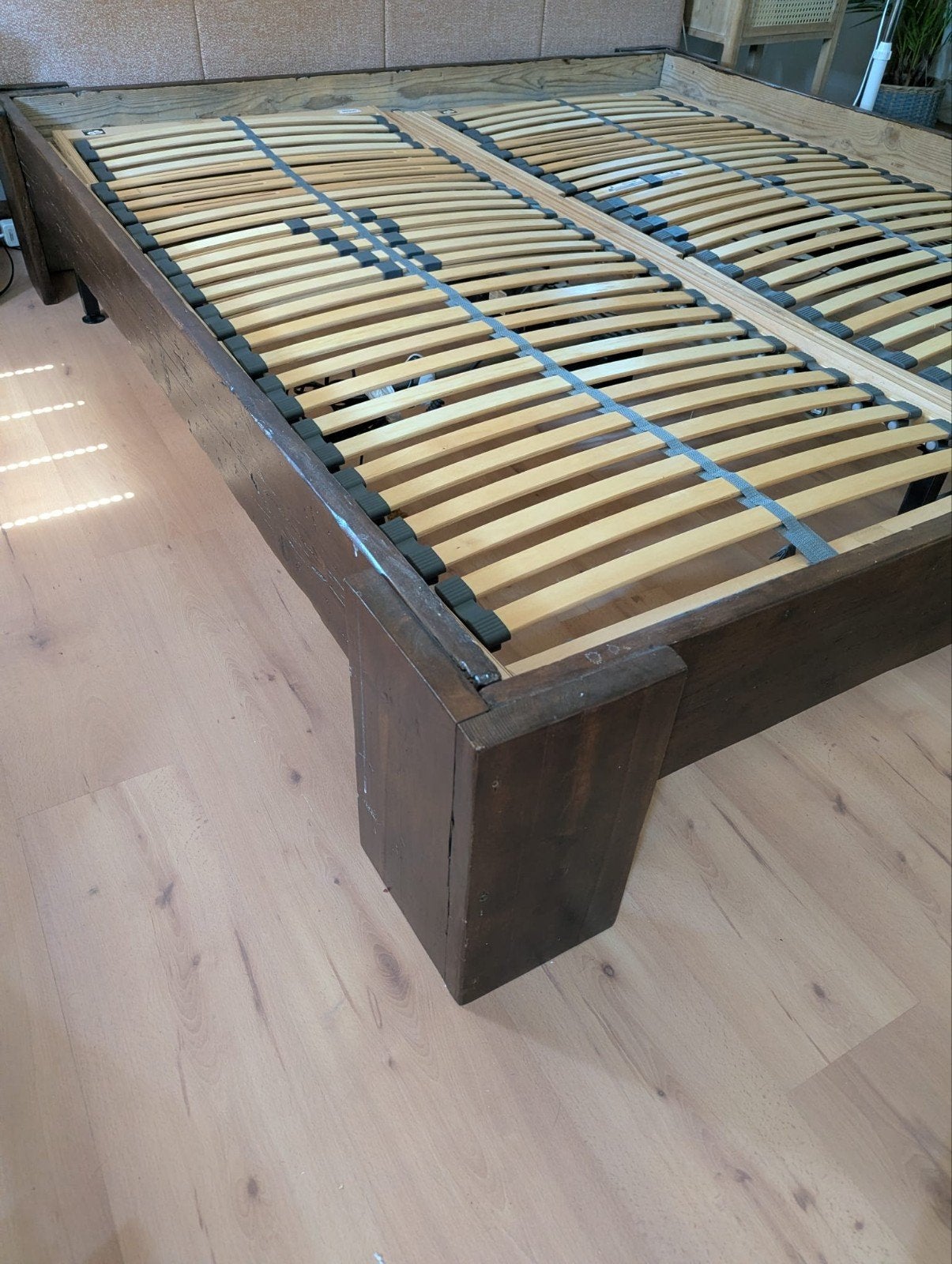 2 persoons houten bedomtrek, Ophalen, Gebruikt, Tweepersoons, 180 cm
