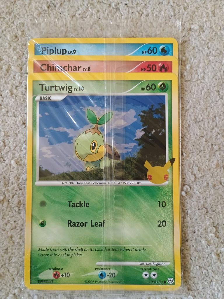 Turtwig, chimchar & piplup celebrations stamped sealed jumbo, Ophalen of Verzenden, Nieuw, Meerdere kaarten, Foil