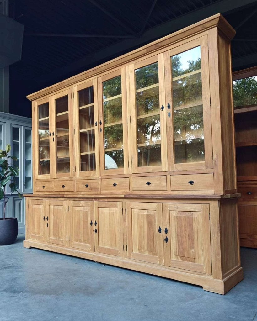 306cm brede teakhouten winkelkast  | Vitrinekast teak #0852