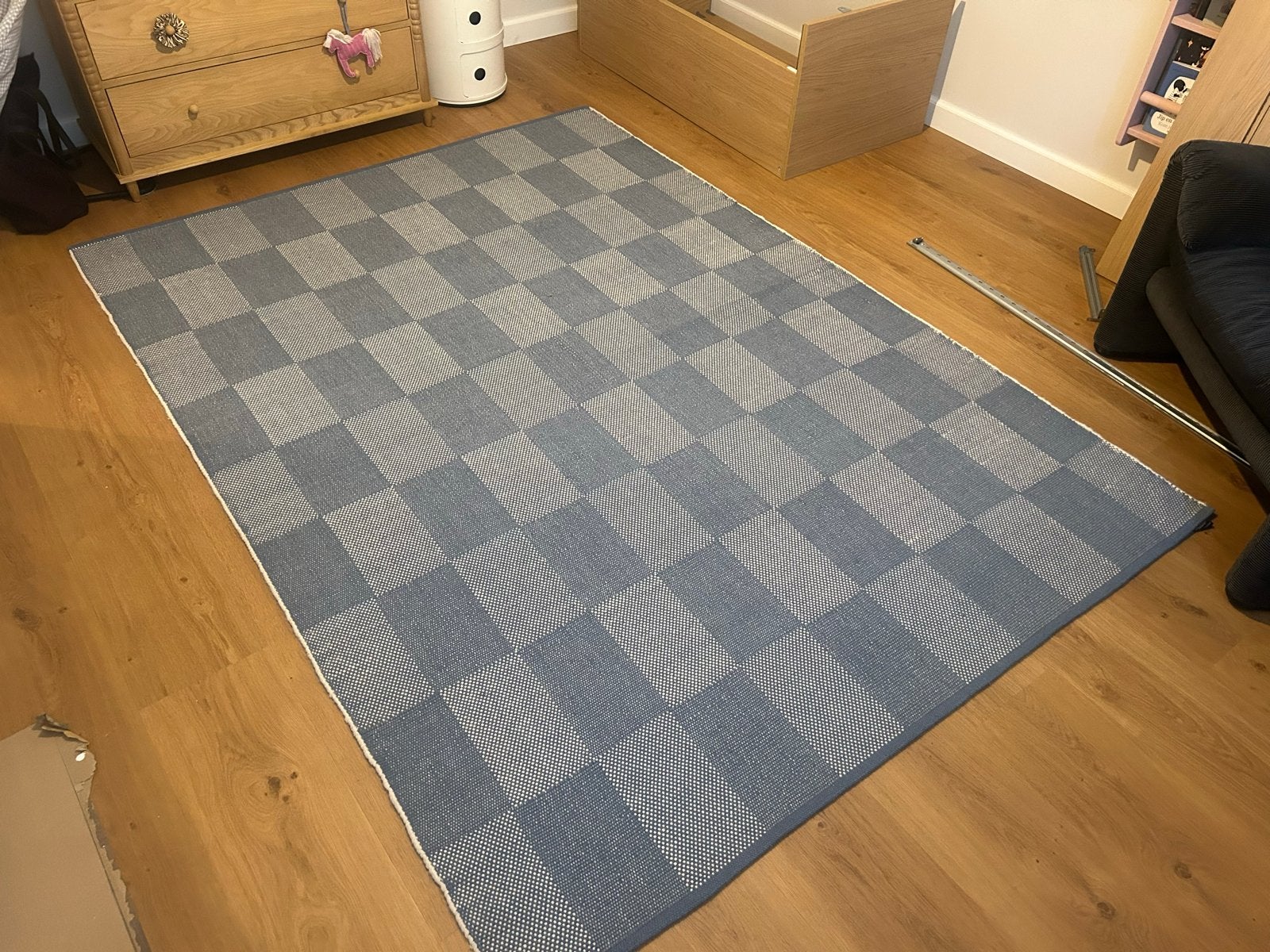 HAY Check vloerkleed 170x240cm, Ophalen, Blauw, 150 tot 200 cm, 200 cm of meer