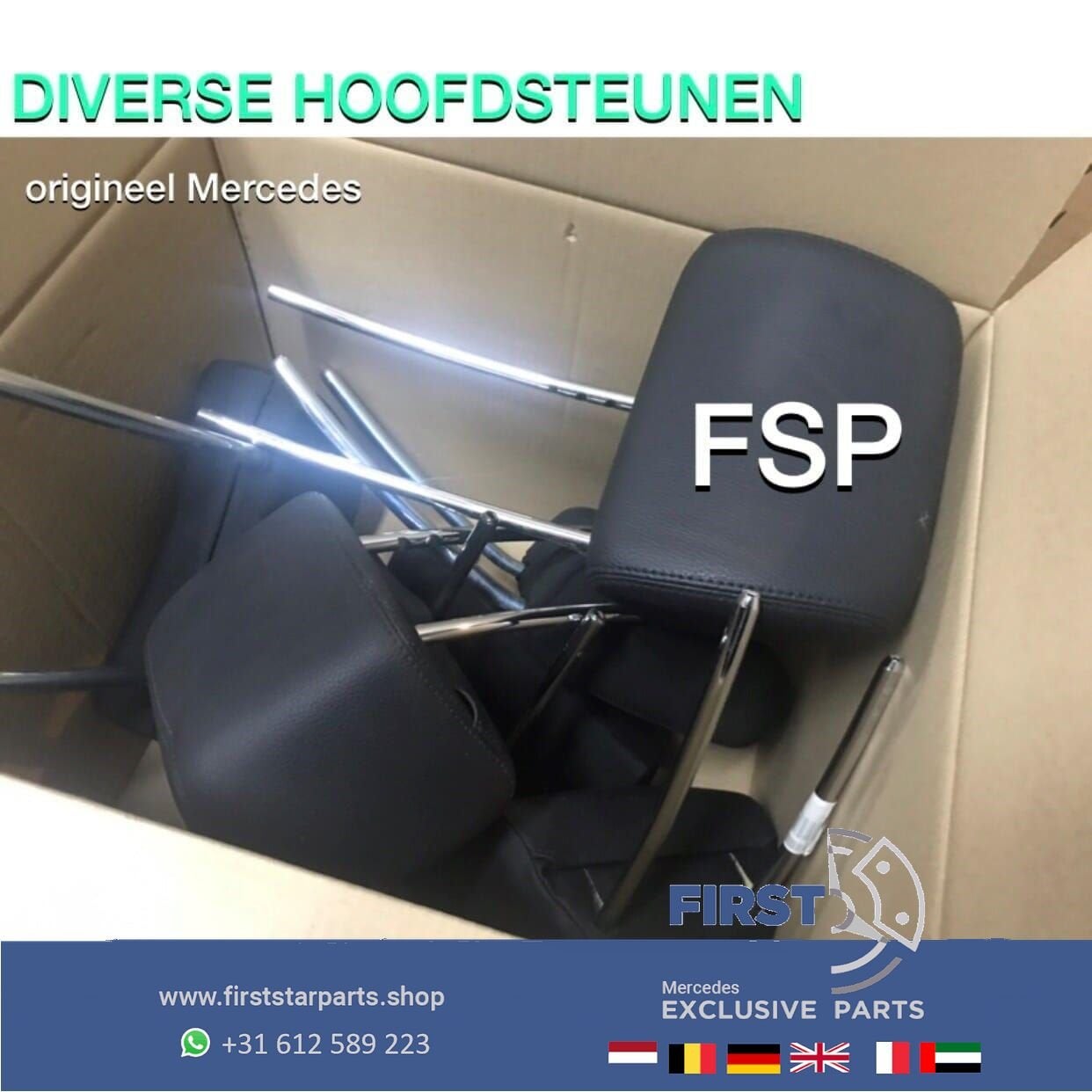 originele HOOFSTEUNEN Mercedes ZWART LEER A B C E G M GL GLE, Gebruikt, -, Ophalen of Verzenden, -