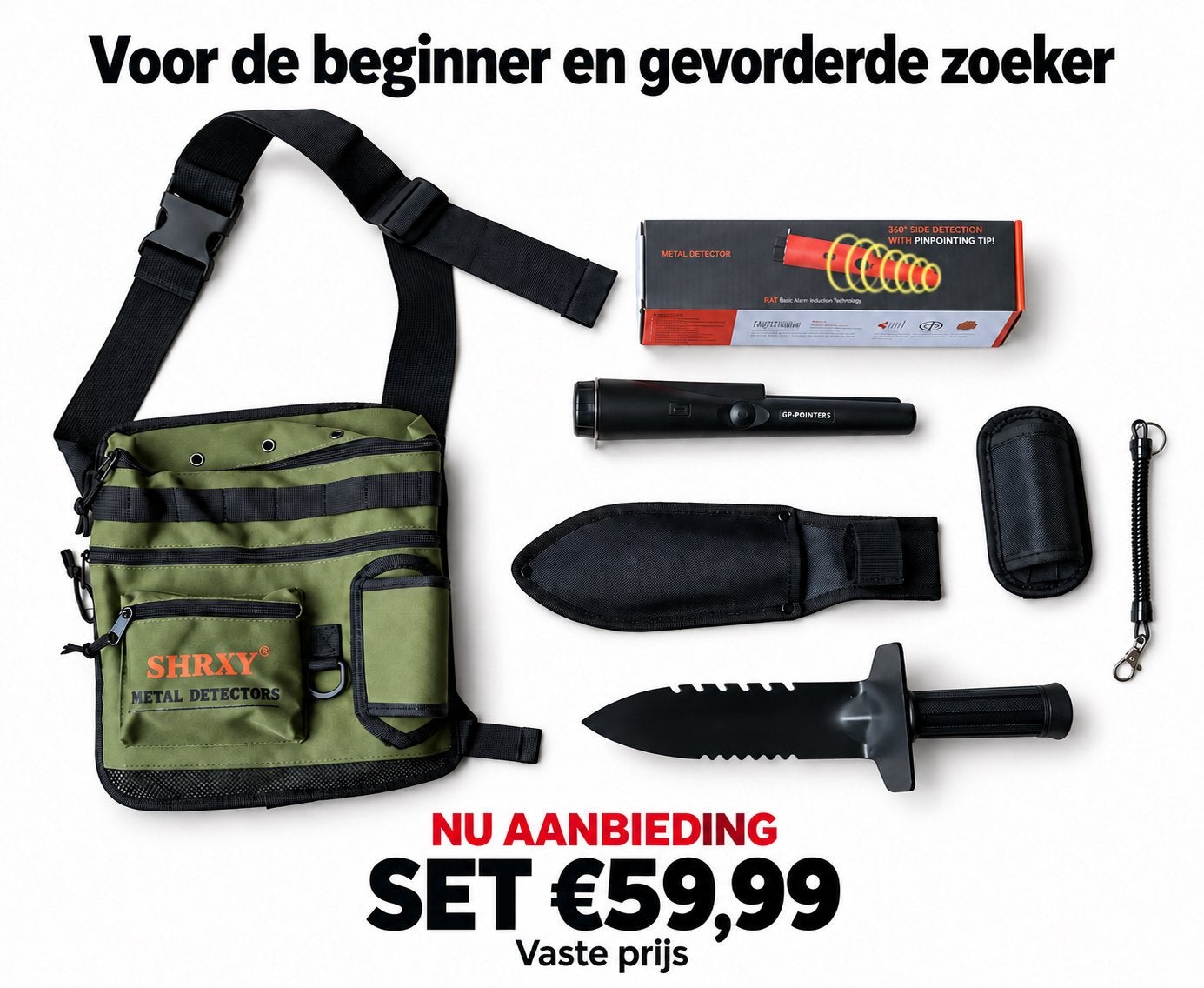 Metaaldetectie Set: Pinpointer, Vondstentas & Grasmes, Hobby en Vrije tijd, Ophalen of Verzenden, Nieuw, 30 cm of minder, Overige merken