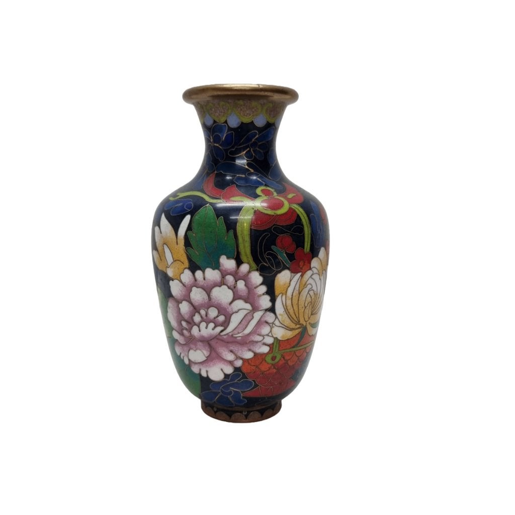 Kobalt blauwe cloisonné vaas, Overige materialen, Gebruikt, Meerkleurig, 16 cm