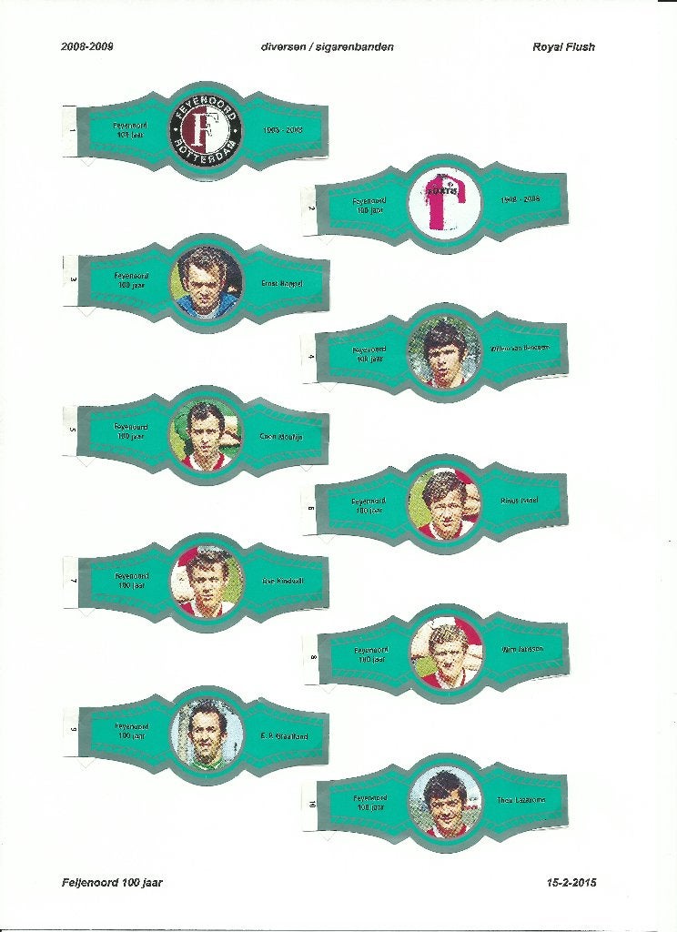 2009-2009 sigarenbandjes Royal Flush groen-zilver Feyenoord, Ophalen of Verzenden, Zo goed als nieuw, Feyenoord, Poster, Plaatje of Sticker
