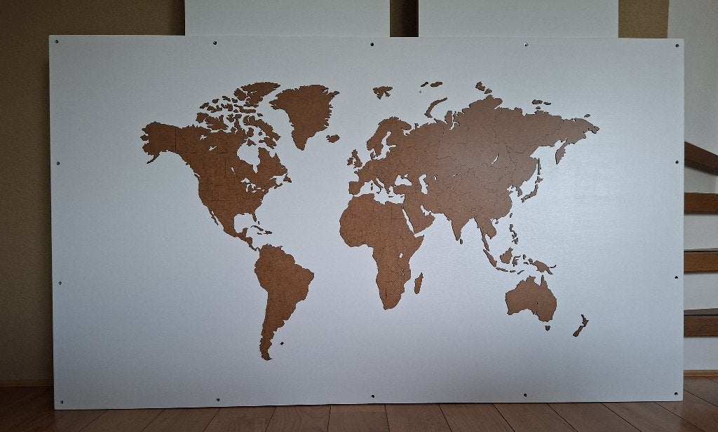 Houten wereldkaart op grote plaat, Ophalen, Gebruikt, 105 cm, Wandbord of Wandpaneel