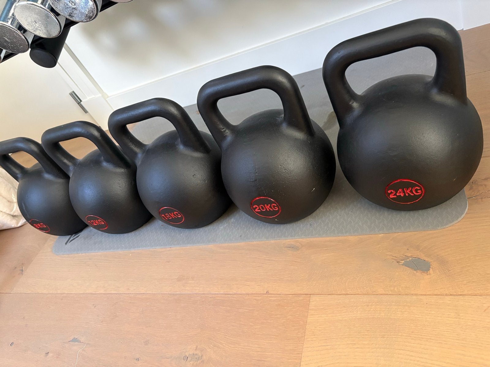 Kettlebell set (8kg, 12kg, 16kg, 20kg, 24kg), Ophalen, Zo goed als nieuw, Armen, Kettlebell