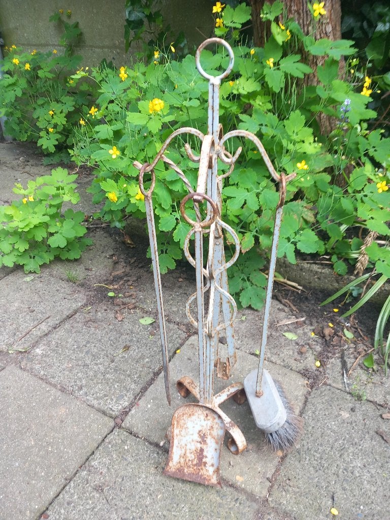 schoonmaakset antiek haardstel oud smeedijzer Frans brocante, Antiek en Kunst, Curiosa en Brocante, Ophalen