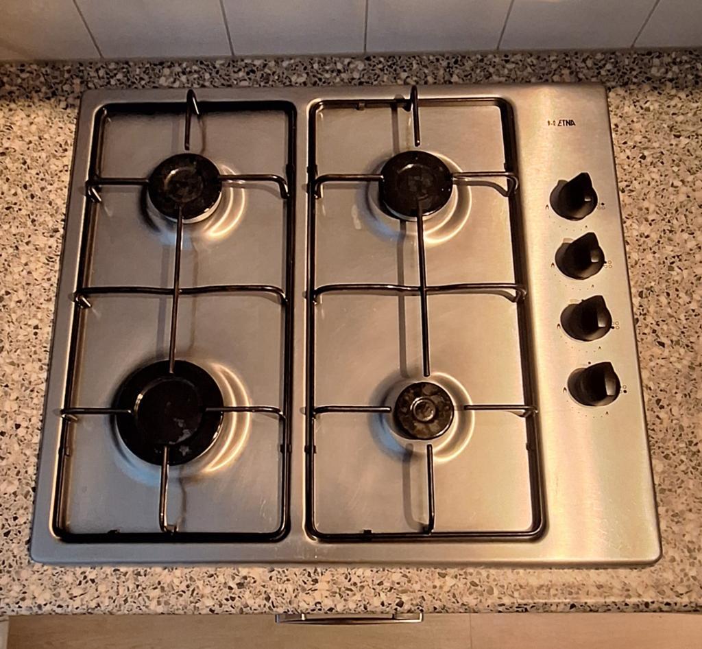 ETNA 4 pits gaskookplaat RVS + flexibele gasslang, Ophalen, 4 kookzones, Zo goed als nieuw, Inbouw