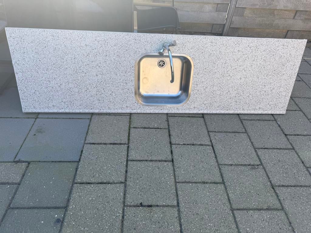 Bruynzeel aanrechtblad met spoelbak, Huis en Inrichting, Keuken | Complete keukens, Ophalen, Zo goed als nieuw, Wit, Enkelwandige keuken