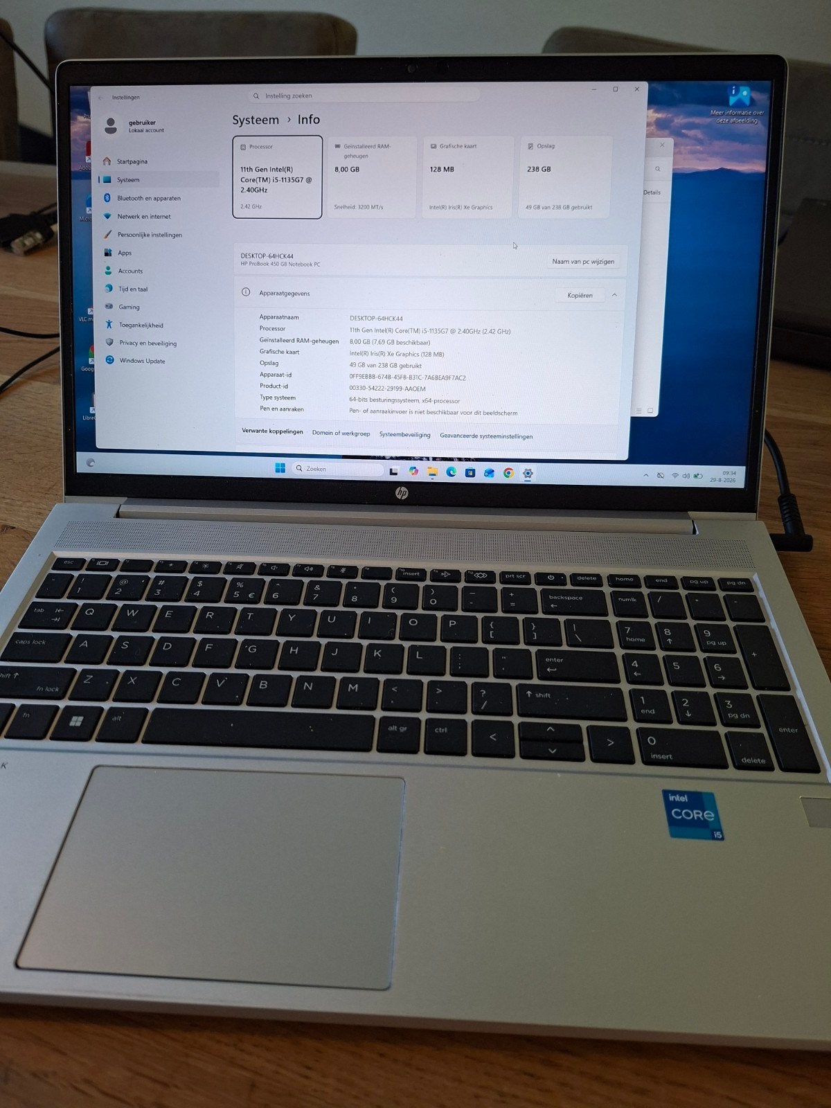 HP ProBook 450 G8 Notebook PC i5-1135G7, 8GB RAM, 238GB SSD, Computers en Software, Met videokaart, 2 tot 3 Ghz, 8 GB, Intel Core i5-1135G7