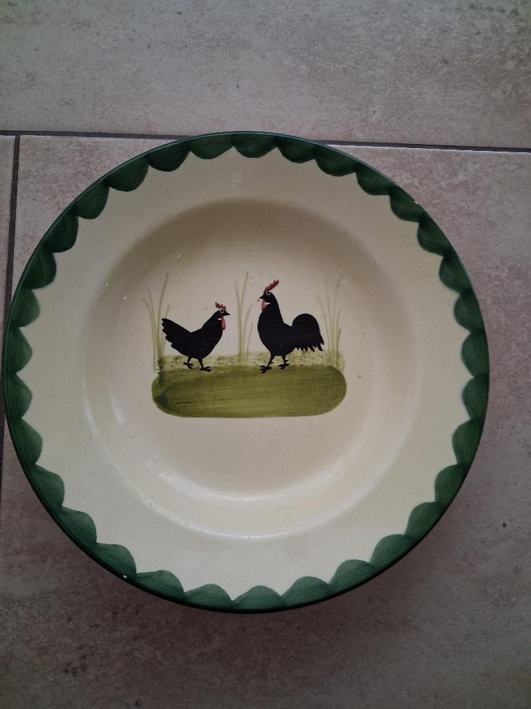 antiek curiosa bord met haan en kip merk, Antiek en Kunst, Curiosa en Brocante, Ophalen of Verzenden